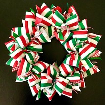 Bold Striped Candy Cane Red White Green Christmas Wreath Door Decor Centerpiece - £43.02 GBP