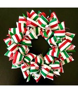 Bold Striped Candy Cane Red White Green Christmas Wreath Door Decor Centerpiece - $53.95