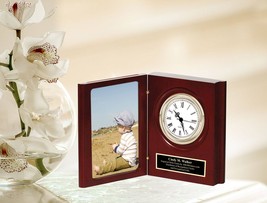 Custom Engravable Picture Frame Clock Desktop Fits 4x6 Photo Table Photograph - £84.58 GBP