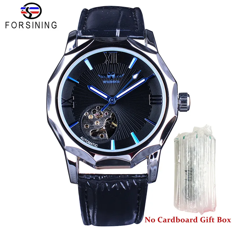 Watch Winner Blue Ocean Geometry Design Transparent Skeleton Dial Mens Watch   A - $65.15