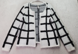 NY Collection Cardigan Sweater Womens Size Small White Check Eyelash Open Front - £14.19 GBP