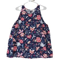 Old Navy Blue Floral Print Rayon Tank Top Women&#39;s XL Button Back A-Line ... - $20.00