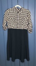 Mlle Gabrielle Checkered And Solid Black Dress Size Medium Gingham Retro... - £9.32 GBP