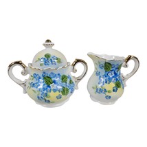 Vintage Lefton Hand Painted Forget Me Not Creamer Sugar Circa 1950&#39;s-60&#39; - £18.30 GBP