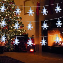 Christmas Decoration Lights, Snowflake Lights White 20ft 40 LED Battery Powered - £10.11 GBP