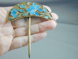 Vintage Chinese Gilt Filigree Metal Kingfisher Feather Hair Ornament Hairpin - £465.96 GBP
