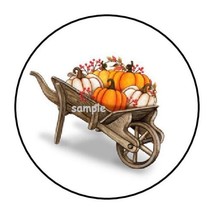 30 Wheelbarrow And Pumpkins Envelope Seals Labels Stickers 1.5&quot; Round Autumn - £5.98 GBP