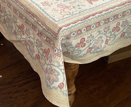 Vtg SOMA JAIPUR Hand Block Printed Tablecloth Floral Pastels Butterflies 55&quot;x87&quot; - £26.88 GBP