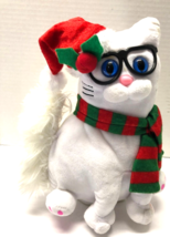 MEOWING & Dancing Jingle Bell White Cat Plush with Scarf and Santa Hat - $39.60
