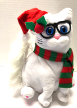 MEOWING &amp; Dancing Jingle Bell White Cat Plush with Scarf and Santa Hat - £29.61 GBP