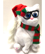 MEOWING &amp; Dancing Jingle Bell White Cat Plush with Scarf and Santa Hat - $54.27 CAD