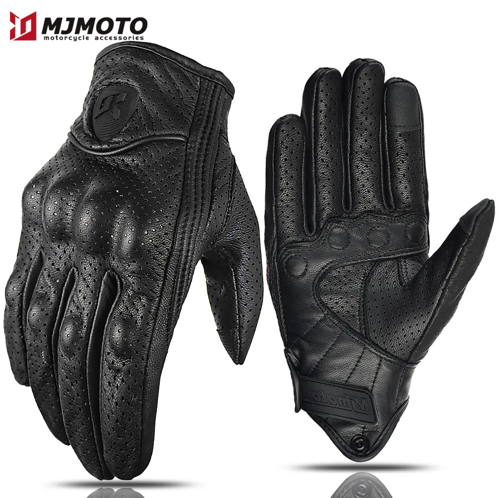 Motorcycle Gloves Summer Leather Motocross Glove Men Women Retro Biker Cycling - £21.67 GBP+