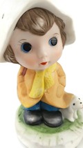 Little girl with dog figurine Vintage retro 1970s big eyed ceramic cute figure - £15.37 GBP