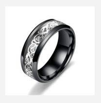 SILVER BLACK GEOMETRIC TITANIUM &amp; STAINLESS STEEL BAND RING SIZE 5 6 7 8 11 - £31.89 GBP