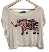 Elephant Crop Top Women Size S Festivals Parties Round Neck Loose Top White - $6.66