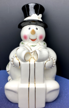 Home for the Holidays Christmas Snowman Cookie Jar Vintage Holly Holiday - $24.74