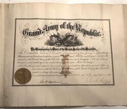 1890 Grand Army of the Republic Aide De Camp Certificate Signed and Sealed  - $292.78