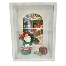 Handcrafted Shadow Box White Santa &amp; Gifts Outside the Window Christmas - £22.57 GBP