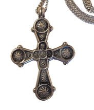 Vintage Silvertone Cross Pendant on Chain Necklace Metropolitan Museum of Art  - £32.14 GBP