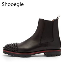 Esign men british casual boots black leather men rivet shoes ankle boots male low heels thumb200