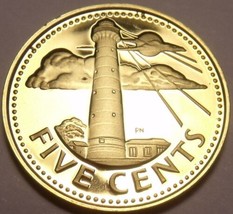 Cameo Proof Barbados 1973 5 Cents~South Point Lighthouse~1st Year Ever~Free Ship - £4.66 GBP