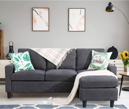 Shintenchi Convertible Sectional Sofa Couch, Modern Linen Fabric, Dark Grey - £311.02 GBP