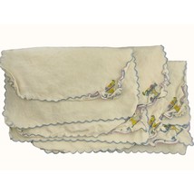 Vintage Cloth Napkins Machine Embroidery 1960s Flower Basket Blue Trim 6... - $24.70
