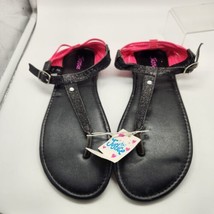 Justice Girls / Womens Open T-strap Flip Flop Sandal Black Hot Pink, size 8, NEW - £10.04 GBP