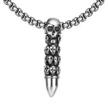 Bullet Skull Emblem Stainless Steel Necklace - $37.99