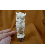 (OWL-13) white gray Horned Owl shed ANTLER figurine Bali detailed carvin... - £55.87 GBP