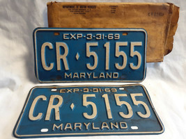 Vtg License Plate Maryland Vehicle Tag CR 5155 Exp 3-31-69 In Paper DMV ... - £39.46 GBP