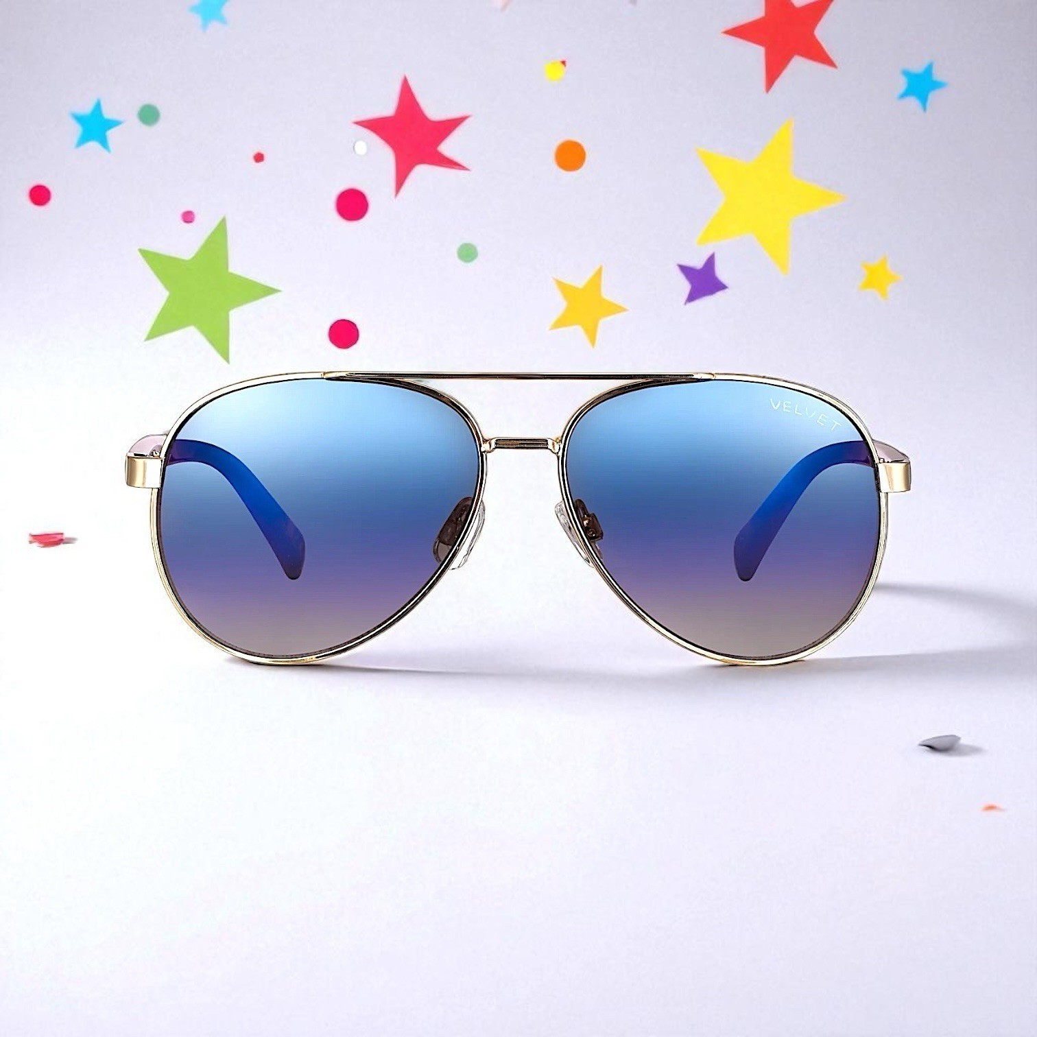 Velvet Eyewear Bonnie Aviator Sunglasses in Silver Flash w/microfiber pouch - $58.40