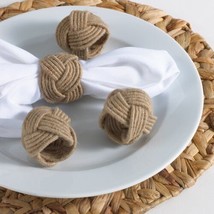 Classic Braided Jute Burlap Napkin Rings Natural Color Set Of 4 Home - £31.25 GBP