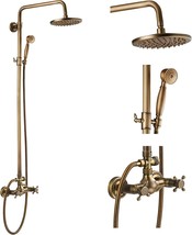 Antique Brass Bathroom Shower Faucet Set Brushed Gold Shower Fixture 8 Inch - £173.06 GBP