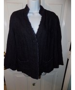 J. Jill Dark Blue Linen Rayon Fitted Unlined Raw Casual Basic Jacket Siz... - $38.95