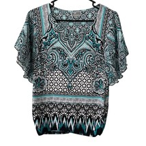 JM Collection Womens Blouse Medium Petite PM MP Abstract Beaded Polyester Blue - £7.18 GBP