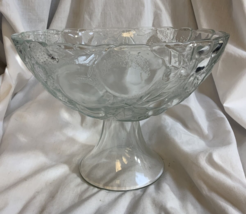 Vintage Libbey Orchard Fruit Pattern Compote Pedestal Footed Bowl Clear Glass - £24.65 GBP