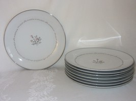 8 Noritake China Mayfair Dinner Plates 10 1/2&quot; Vtg Pink Rose Platinum Rim - £41.14 GBP