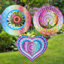 Stainless Steel Wind Spinner 3 Pcs 12 Inch 3D Life Tree Heart Sun Moon for Yard - £36.58 GBP