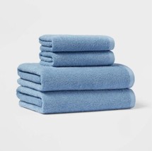 Room Essentials Bath and Hand Towels Set, 100% Cotton, 4 piece set, Blue - £19.97 GBP