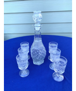 Anchor Hocking Wexford decanter w stopper, 6 wine glasses 4 1/2"  vintage set - $29.99