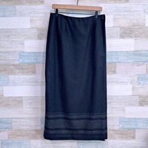 Talbots Vintage Wool Flannel Wrap Maxi Skirt Black Gray Striped Lined Wo... - $59.39