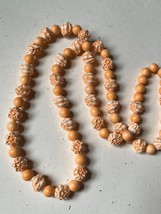 Vintage Long Tangerine &amp; White Smooth &amp; Bumpy Plastic Bead Necklace – 34 inches  - £9.00 GBP