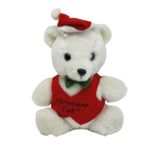 8&quot; Vintage 1982 Dakin White Christmas Cub Teddy Bear Stuffed Animal Plush Toy - £29.13 GBP