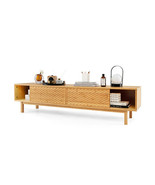 63 Inches Mid Century Modern Bamboo TV Stand with Sliding Doors-Natural ... - $4,157.51 MXN