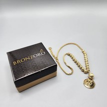 Bronzoro Ancient Coin Pendant Bead Chain Italy Gold Over Bronze Jewelry w/ Box - £22.82 GBP