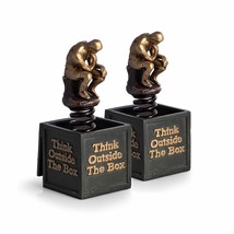 Bey Berk Bronze Finished &quot;Think Outside The Box&quot; Thinker Bookends - £191.04 GBP