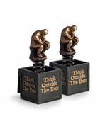 Bey Berk Bronze Finished &quot;Think Outside The Box&quot; Thinker Bookends - £190.05 GBP