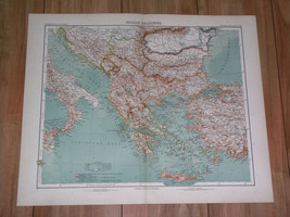 1910 Map Of Balkans Turkey Greece Bulgaria Romania Serbia Bosnia Aeg EAN Sea - £18.52 GBP