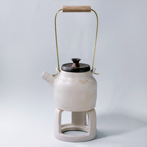 Handmade set ceramic teapot with brass oak handle open fire tripod tea ceremony - £47.96 GBP